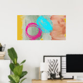 Waterverf Blauw Roze Geel Moderne Muurkunst Poster (Thuiskantoor)