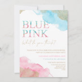 Waterverf Blauw Roze Glitter Gender onthulling Kaart (Voorkant)