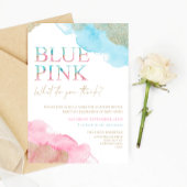 Waterverf Blauw Roze Goud Glitter Geslacht Reveal Kaart