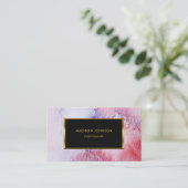 Waterverf blauw roze goudkleurig lijst visitekaartje (Staand voorkant)