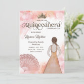 Waterverf blauw roze hand fan tiara Quince Kaart (Staand voorkant)