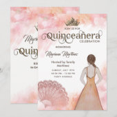 Waterverf blauw roze hand fan tiara Quince Kaart (Voorkant / Achterkant)