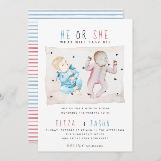 Waterverf Blauw Roze Hij of zij maakt de ziekte b Kaart (Voorkant / Achterkant)