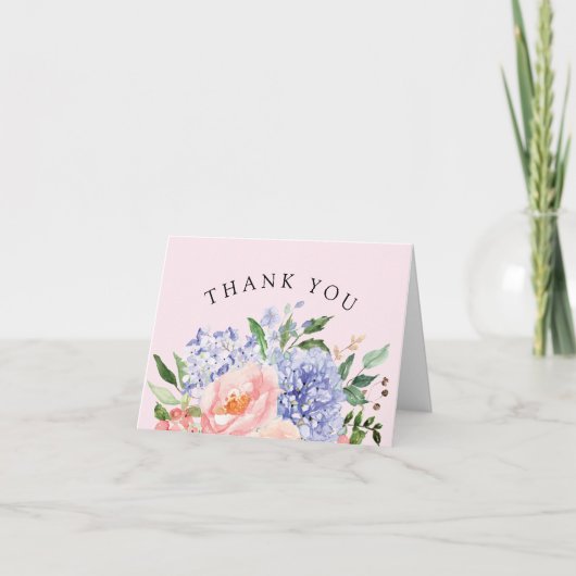 Waterverf Blauw Roze Hydrangea Bloemen Dank u Bedankkaart (Voorkant)