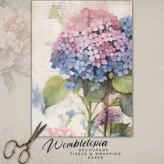  Waterverf Blauw Roze Hydrangea Decoupage Tissuepapier