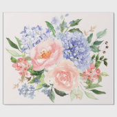 Waterverf Blauw Roze Hydrangea Peony Spring Floral Cadeaupapier (Vlak)