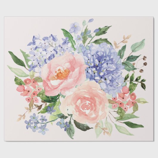 Waterverf Blauw Roze Hydrangea Peony Spring Floral Cadeaupapier (Vlak)