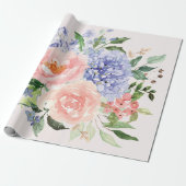 Waterverf Blauw Roze Hydrangea Peony Spring Floral Cadeaupapier (Uitgerold)