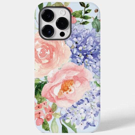 Waterverf Blauw Roze Hydrangea Peony Spring Floral Case-Mate iPhone Case (Achterkant)