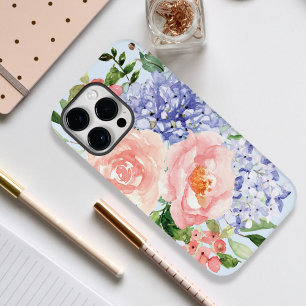 Waterverf Blauw Roze Hydrangea Peony Spring Floral Case-Mate iPhone 14 Pro Max Hoesje