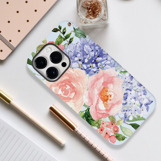 Waterverf Blauw Roze Hydrangea Peony Spring Floral Case-Mate iPhone Case