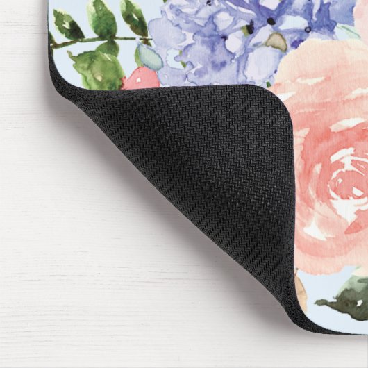 Waterverf Blauw Roze Hydrangea Peony Spring Floral Muismat (Hoek)