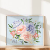 Waterverf Blauw Roze Hydrangea Peony Spring Floral Poster