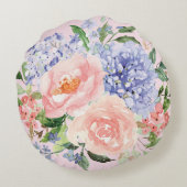 Waterverf Blauw Roze Hydrangea Peony Spring Floral Rond Kussen (Achterkant)
