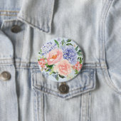 Waterverf Blauw Roze Hydrangea Peony Spring Floral Ronde Button 7,6 Cm (In situ)