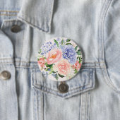 Waterverf Blauw Roze Hydrangea Peony Spring Floral Ronde Button 7,6 Cm (In situ)
