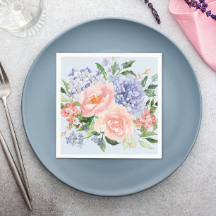 Waterverf Blauw Roze Hydrangea Peony Spring Floral Servet