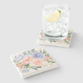 Waterverf Blauw Roze Hydrangea Peony Spring Floral Stenen Onderzetter (Zijkant)