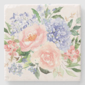 Waterverf Blauw Roze Hydrangea Peony Spring Floral Stenen Onderzetter (Voorkant)