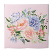Waterverf Blauw Roze Hydrangea Peony Spring Floral Tegeltje (Voorkant)