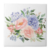 Waterverf Blauw Roze Hydrangea Peony Spring Floral Tegeltje (Voorkant)