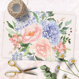 Waterverf Blauw Roze Hydrangea Peony Spring Floral Tissuepapier