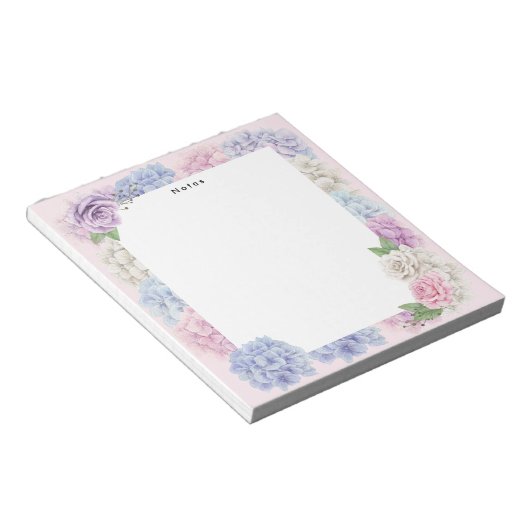 Waterverf Blauw Roze Hydrangeas Gepersonaliseerd Notitieblok (Schuin)
