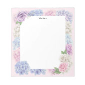 Waterverf Blauw Roze Hydrangeas Gepersonaliseerd Notitieblok (Voorkant)