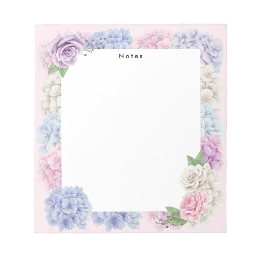 Waterverf Blauw Roze Hydrangeas Gepersonaliseerd Notitieblok (Voorkant)