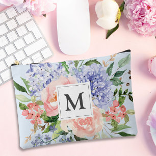 Waterverf Blauw Roze Lente Bloemen met Monogram Etui