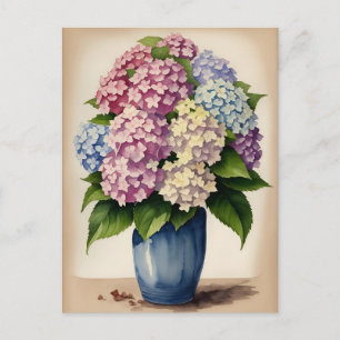 Waterverf Blauw Roze Paarse Hydrangea Flower Briefkaart