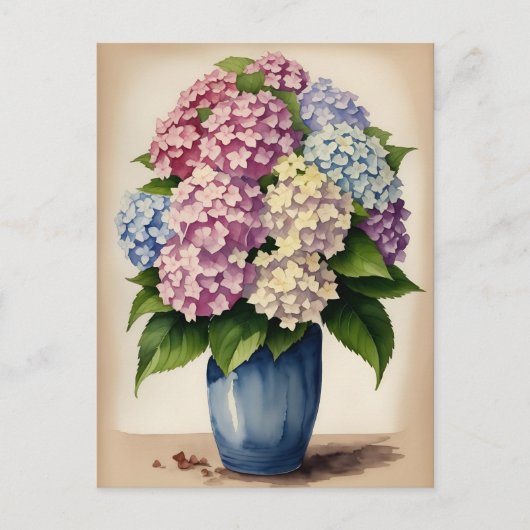Waterverf Blauw Roze Paarse Hydrangea Flower Briefkaart (Voorkant)
