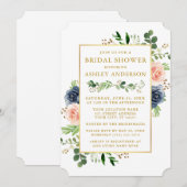 Waterverf Blauw Roze Roses Gold Vrijgezellenfeest Kaart (Voorkant / Achterkant)