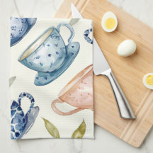 waterverf blauw roze theekopjes motief