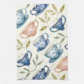 waterverf blauw roze theekopjes motief theedoek (Verticaal)