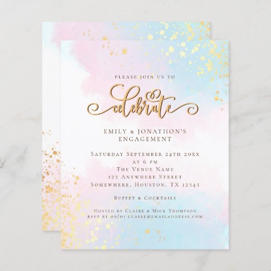 Waterverf Blauw roze Verloving budgettaire (Voorkant / Achterkant)