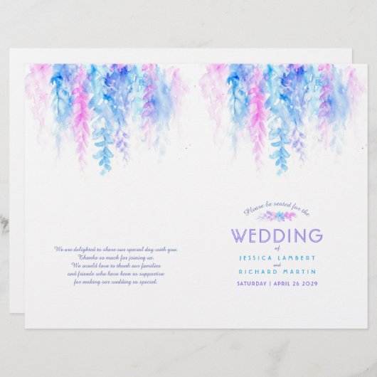 Waterverf blauw roze wijnflorale bruiloft (Voorkant / Achterkant)