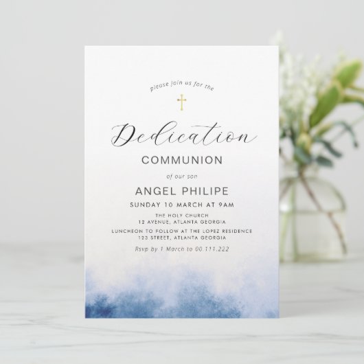 waterverf blauw script toewijding kaart (Staand voorkant)