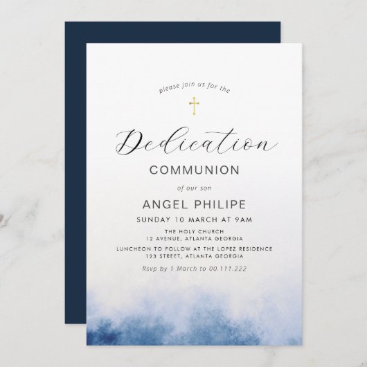 waterverf blauw script toewijding kaart (Voorkant / Achterkant)