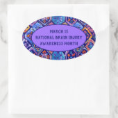 Waterverf Blauw Sinaasappel Navy Ikat Pattern Ovale Sticker (Tas)