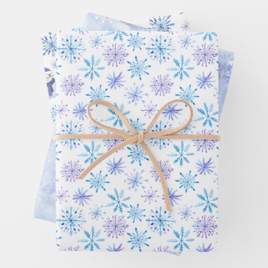 Waterverf blauw Snowflake Inpakpapier Vel (In situ)