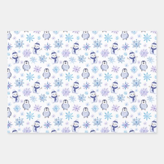Waterverf blauw Snowflake Inpakpapier Vel (Voorkant 3)