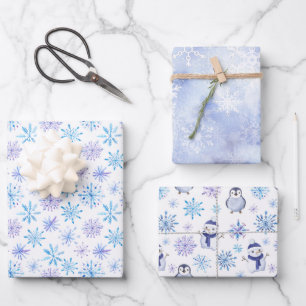 Waterverf blauw Snowflake Inpakpapier Vel