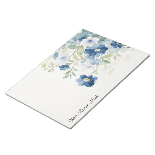 Waterverf blauw Spring Flowers Gepersonaliseerd Notitieblok (Schuin)