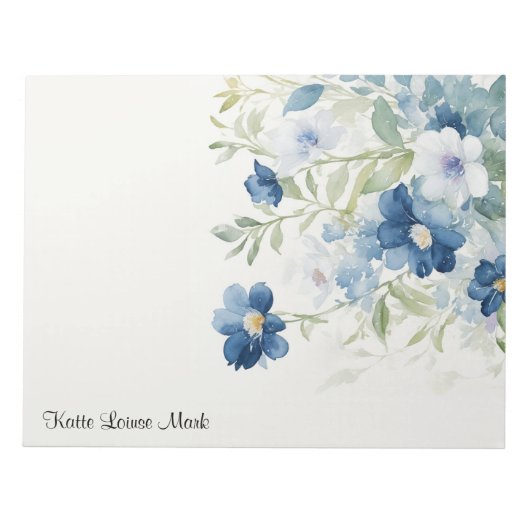 Waterverf blauw Spring Flowers Gepersonaliseerd Notitieblok (Voorkant)
