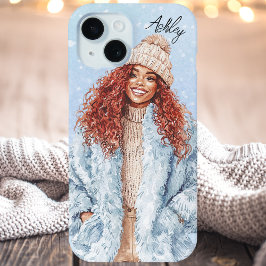 Waterverf Blauw Stijlvolle Winter Chic Gepersonali iPhone 15 Case