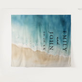 Waterverf Blauw Strand Bruiloft Achtergrond Wandkleed (Voorkant (horizontaal))