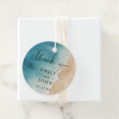 Waterverf Blauw Strand Bruiloft Bedankjes Labels (In situ)