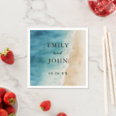 Waterverf Blauw Strand Bruiloft  Servet (Insitu)