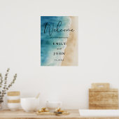Waterverf Blauw Strand Bruiloft Welkomstbord Poster (Keuken)